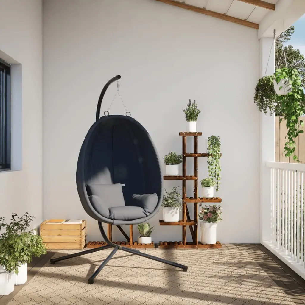 Hanging Egg Chair with Stand Steel Anthracite Outdoor Garden Patio Swing Seat