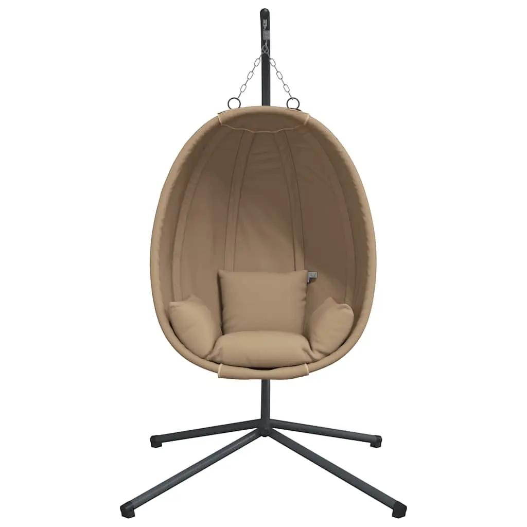 Hanging Egg Chair with Stand Taupe Fabric Steel Frame Garden Swing Outdoor Porch