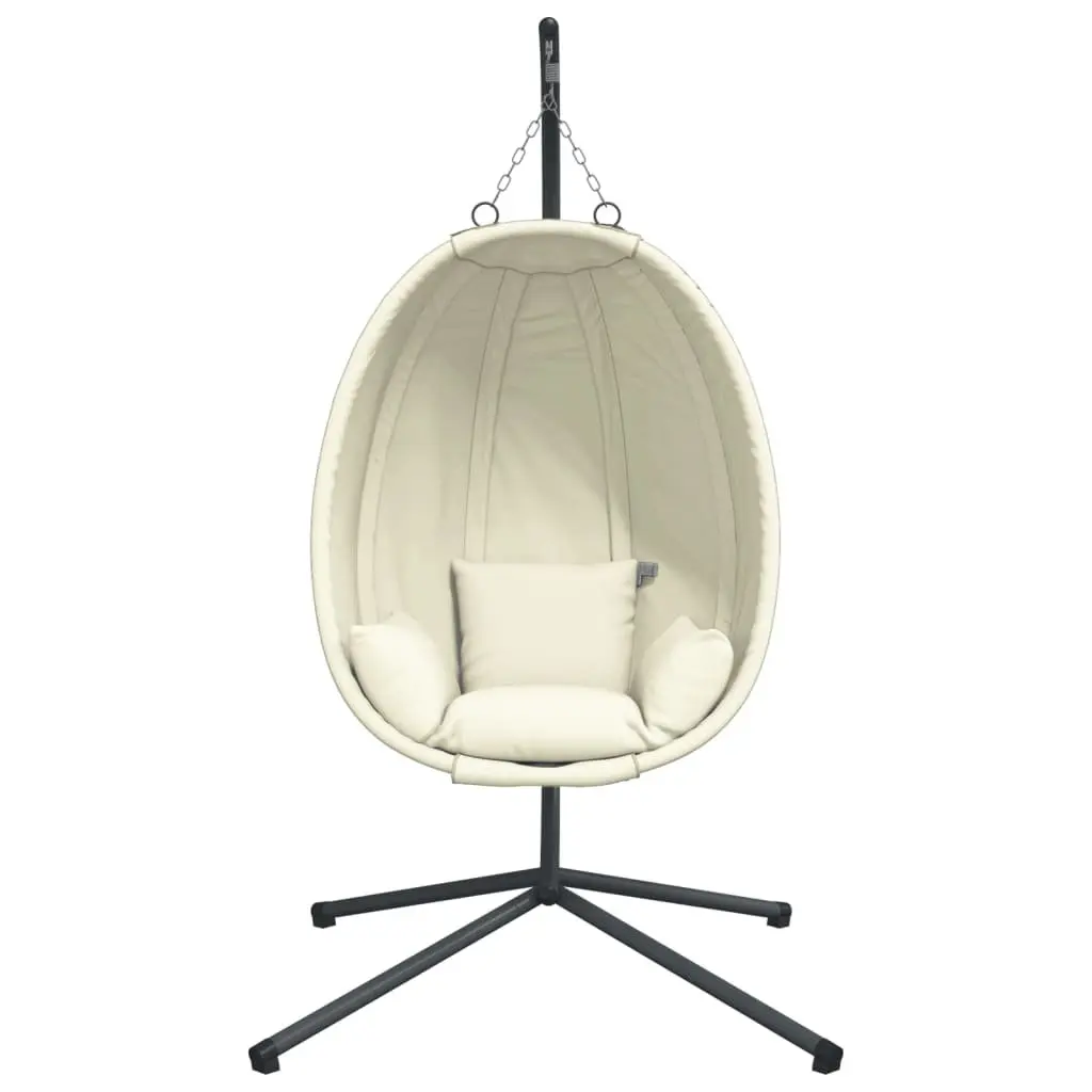 Hanging Egg Chair Steel Frame Beige Fabric Outdoor Swing with Stand