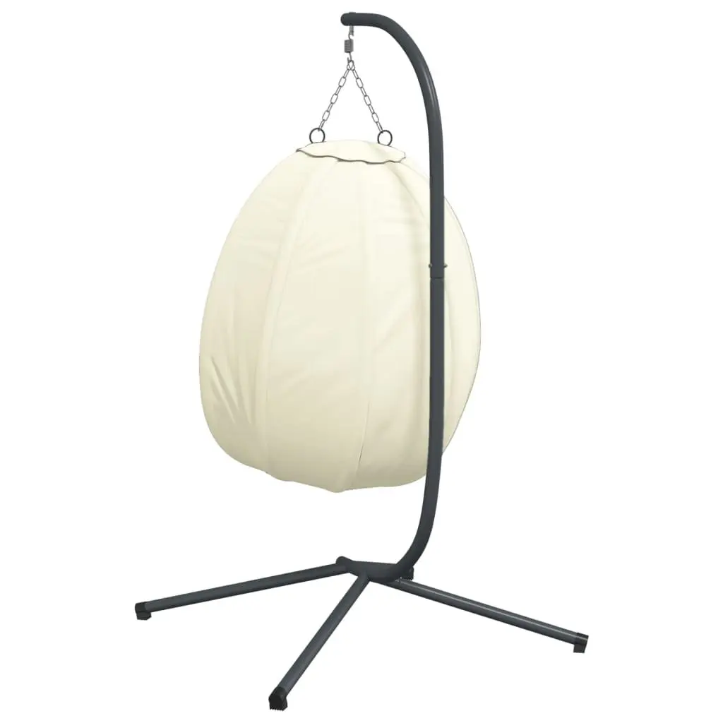 Hanging Egg Chair Steel Frame Beige Fabric Outdoor Swing with Stand