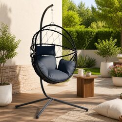 Hanging Egg Chair with Stand Anthracite Rattan Steel Frame Garden Swing