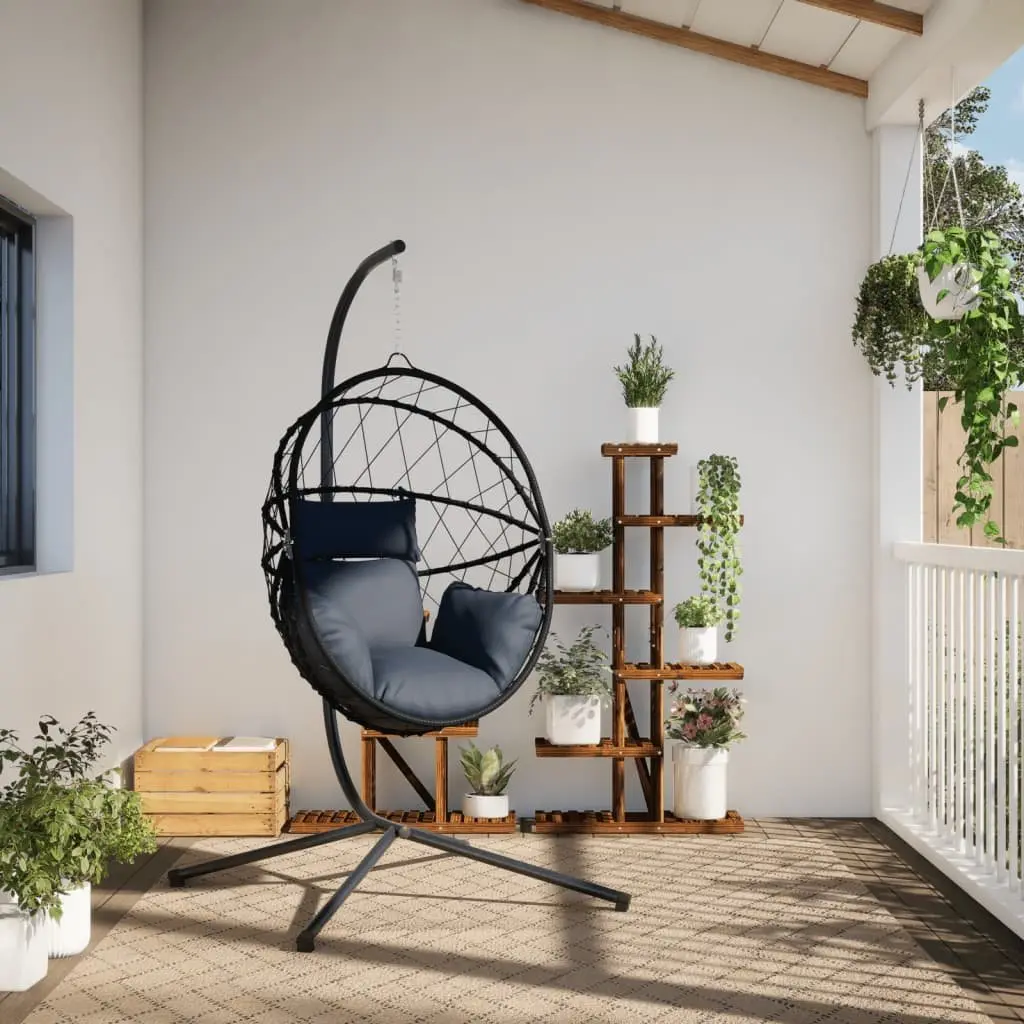 Hanging Egg Chair Rattan and Rope Basket Steel Frame Anthracite