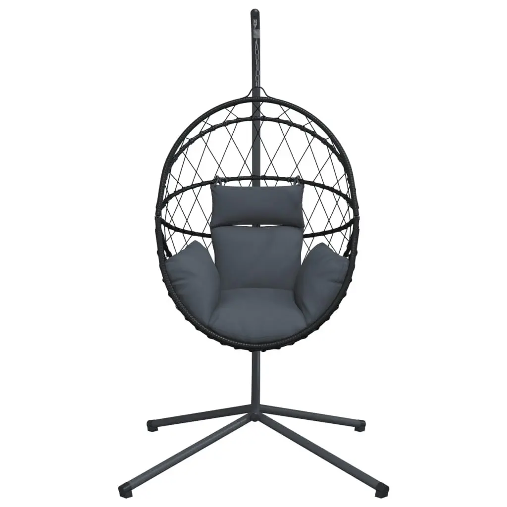 Hanging Egg Chair Rattan and Rope Basket Steel Frame Anthracite