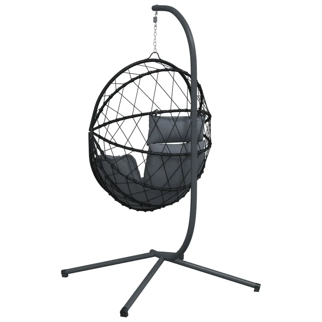 Hanging Egg Chair Rattan and Rope Basket Steel Frame Anthracite
