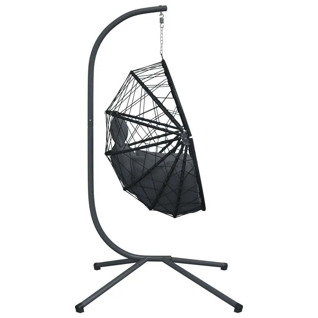 Hanging Egg Chair Rattan and Rope Basket Steel Frame Anthracite