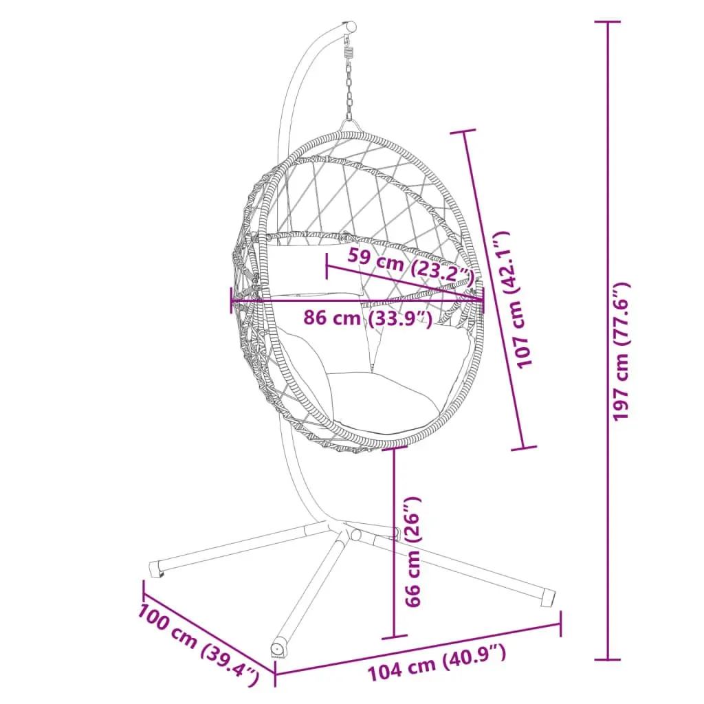 Hanging Egg Chair Rattan and Rope Basket Steel Frame Anthracite