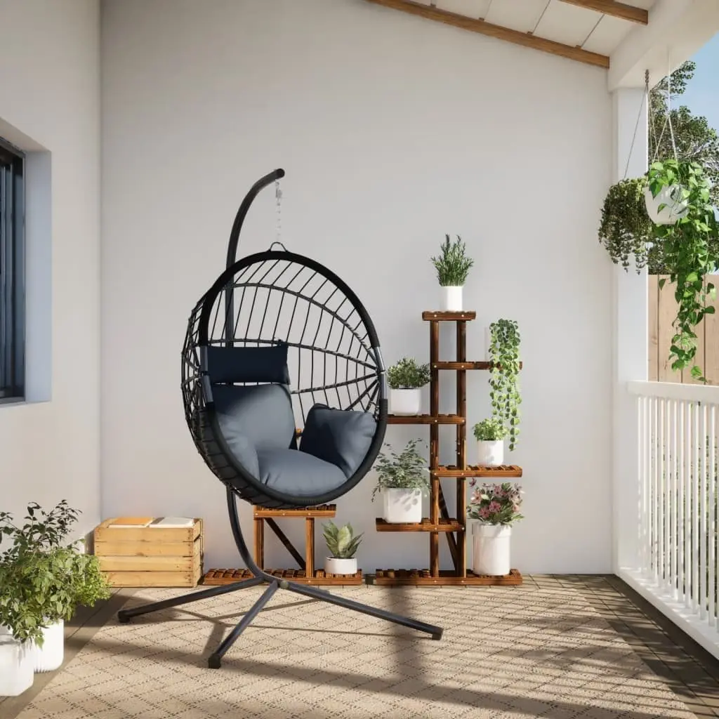 Hanging Egg Chair with Stand Rattan and Steel Frame Anthracite Garden Porch Swing