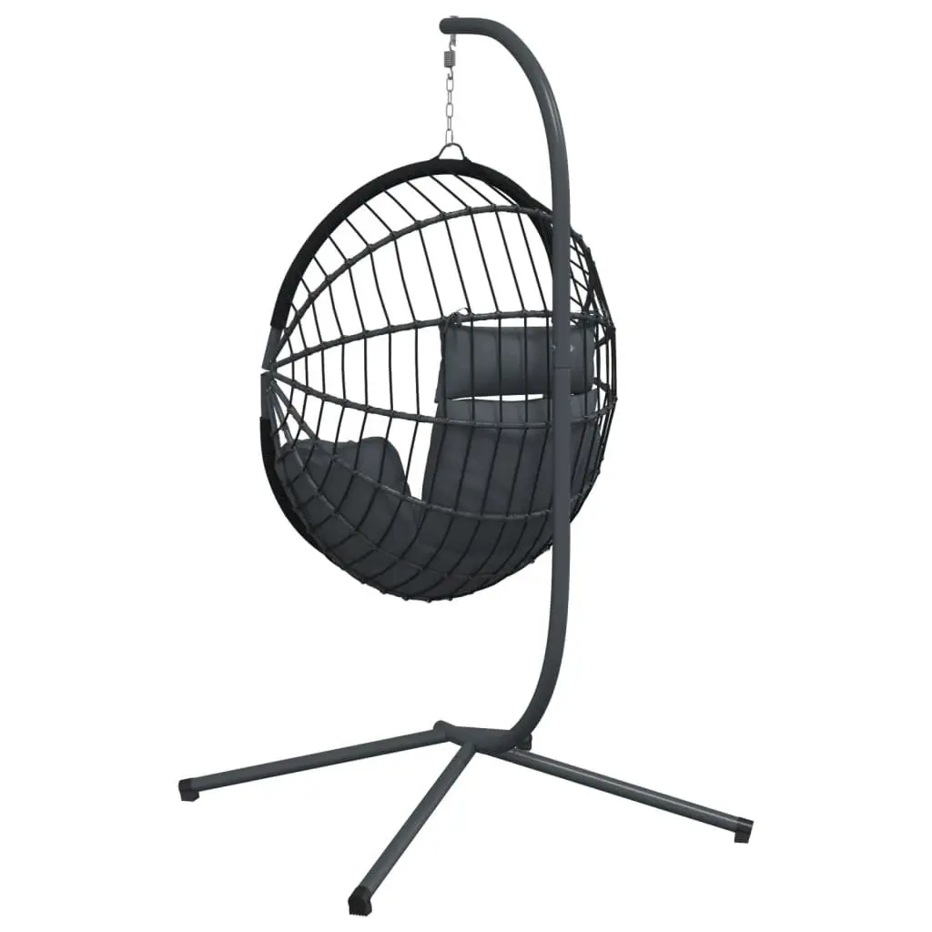Hanging Egg Chair with Stand Rattan and Steel Frame Anthracite Garden Porch Swing