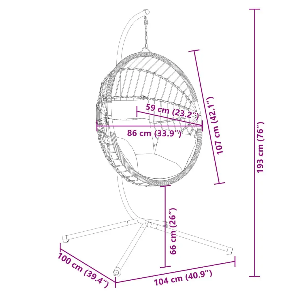 Hanging Egg Chair with Stand Rattan and Steel Frame Anthracite Garden Porch Swing