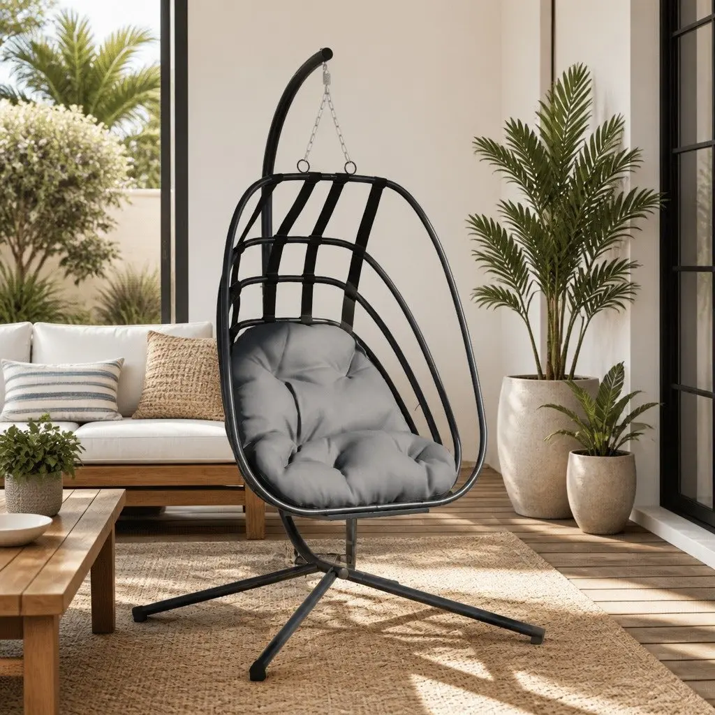 Hanging Egg Chair Steel Frame Swing Outdoor Garden Porch Anthracite