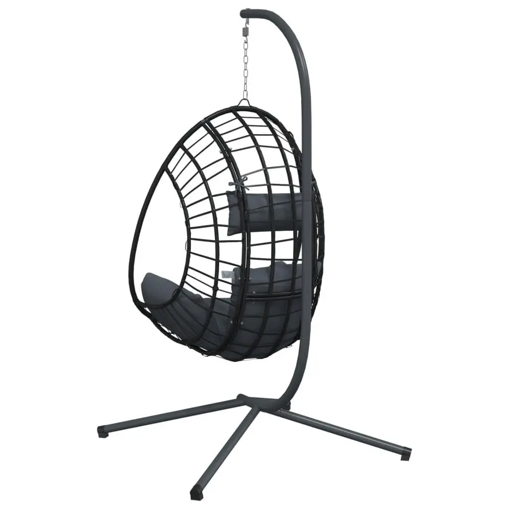Hanging Chair Anthracite Steel Frame Natural Rattan Outdoor Swing with Cushion