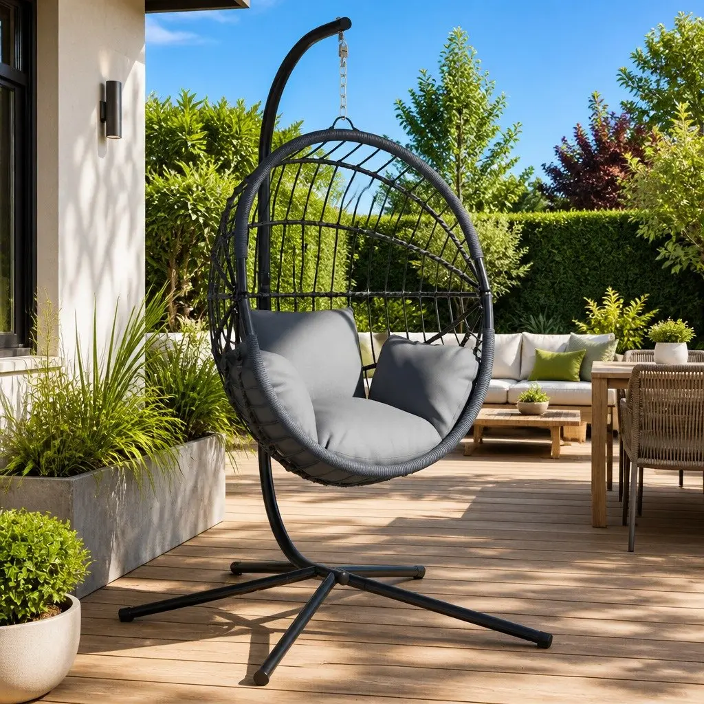 Hanging Egg Chair Stand Steel Frame Outdoor Anthracite