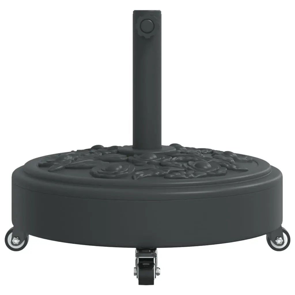 Round Parasol Base Concrete Filled with Lockable Wheels for 38mm 48mm Poles Black