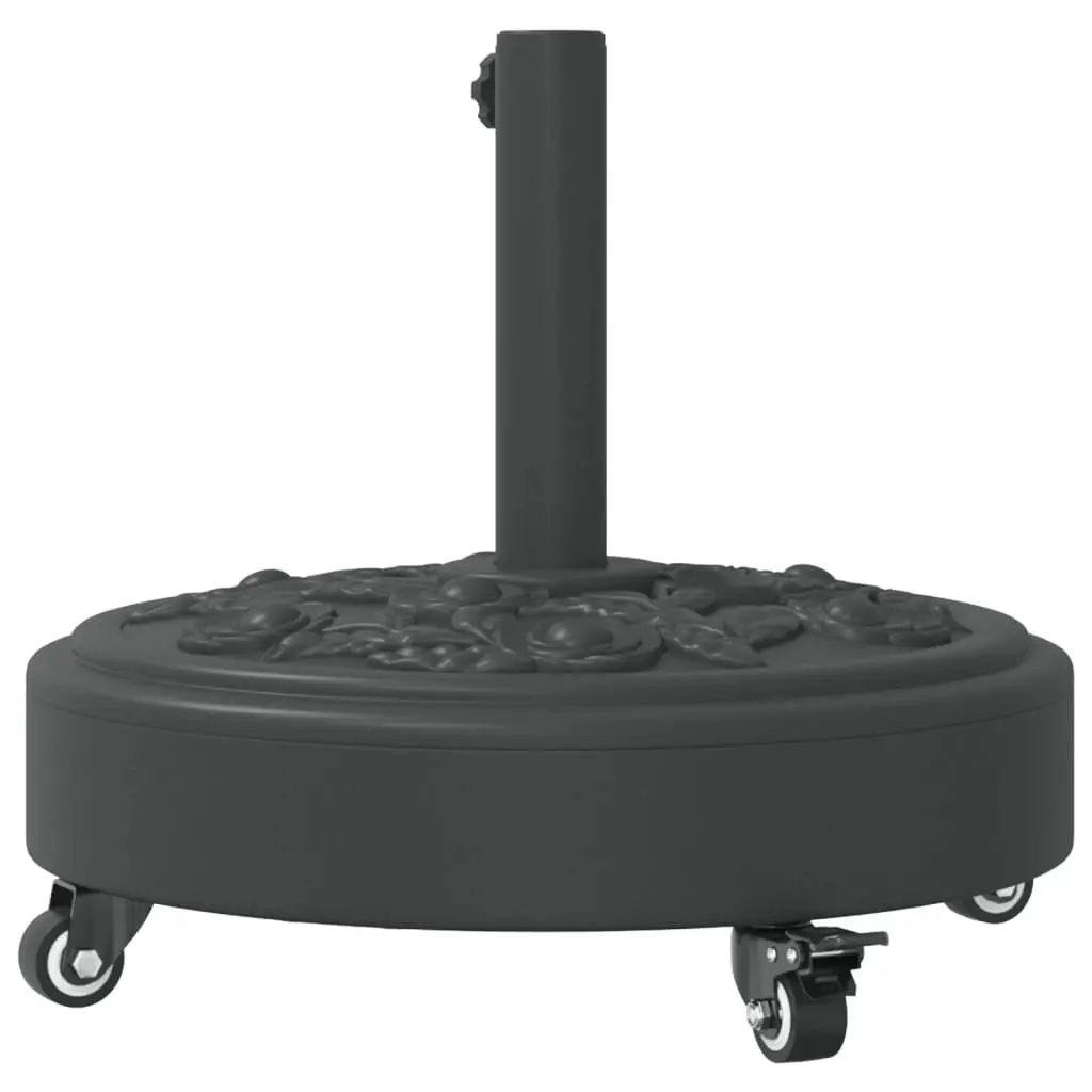 Round Parasol Base Concrete Filled with Lockable Wheels for 38mm 48mm Poles Black