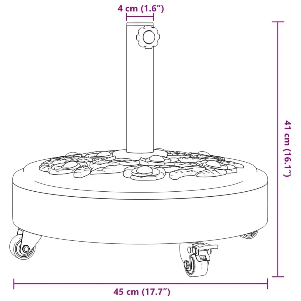 Round Parasol Base Concrete Filled with Lockable Wheels for 38mm 48mm Poles Black
