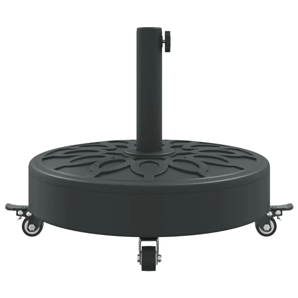 Round Parasol Base Concrete Plastic 27kg Black with Lockable Wheels for 38mm 48mm Poles