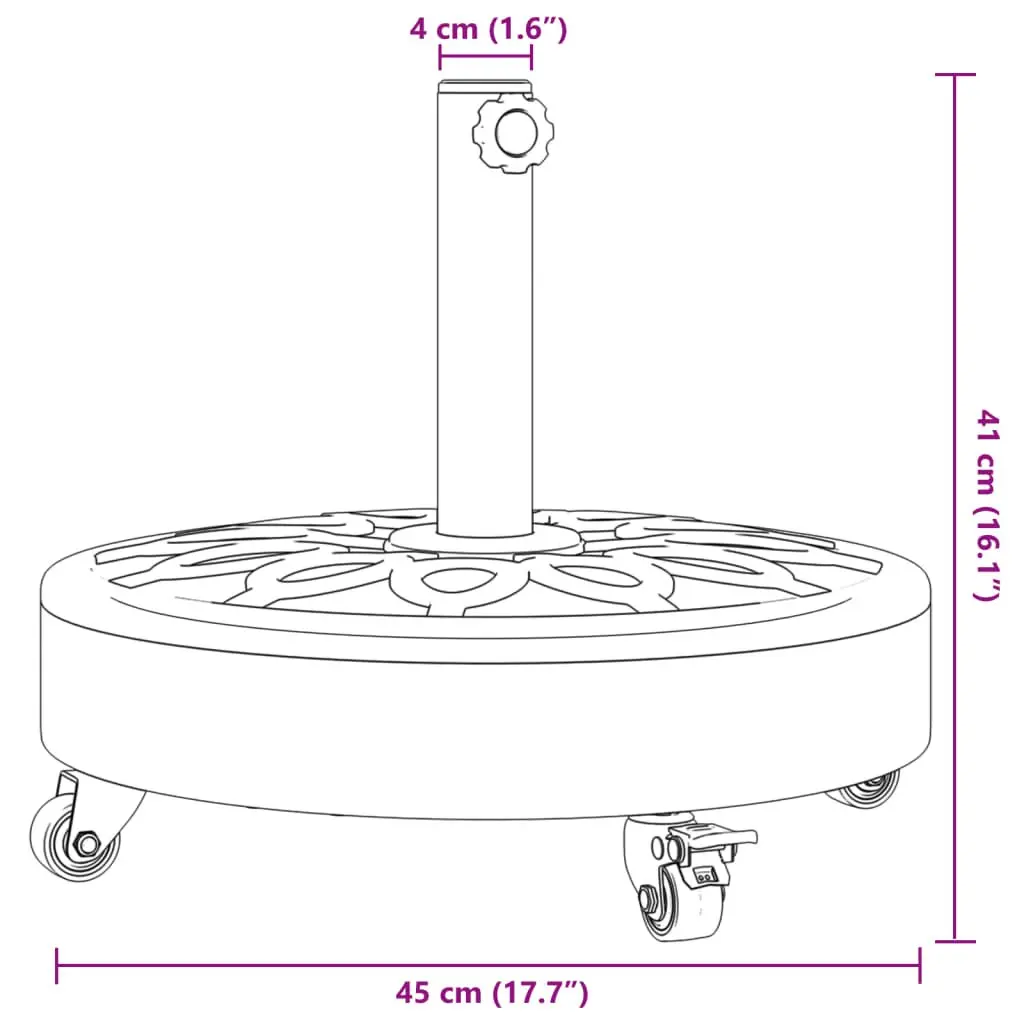 Round Parasol Base Concrete Plastic 27kg Black with Lockable Wheels for 38mm 48mm Poles