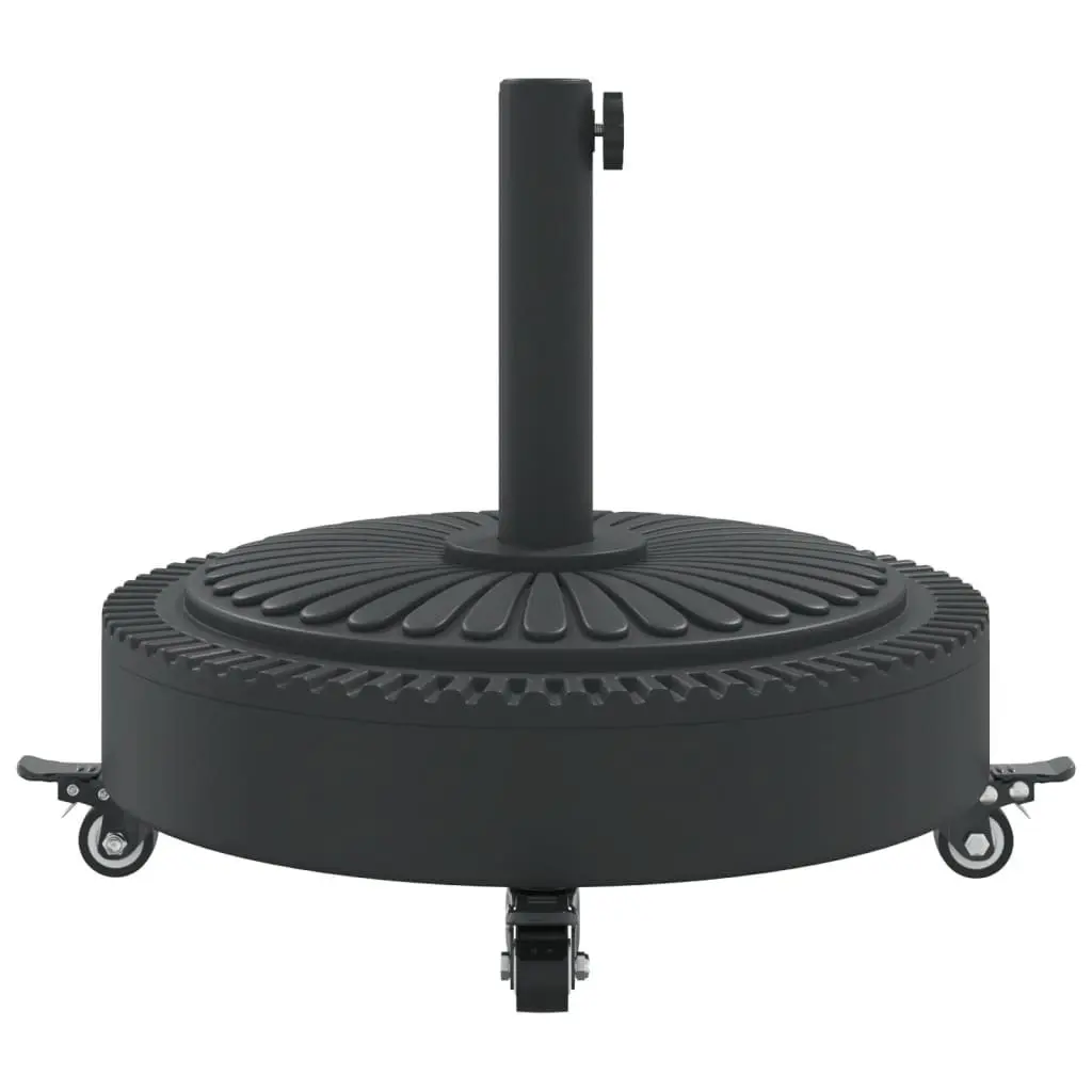 Round Parasol Base Concrete 27kg Black Umbrella Stand with Lockable Castors