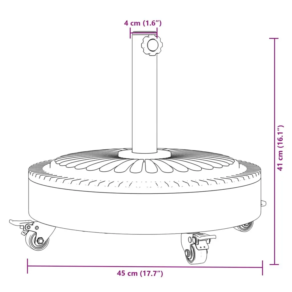 Round Parasol Base Concrete 27kg Black Umbrella Stand with Lockable Castors