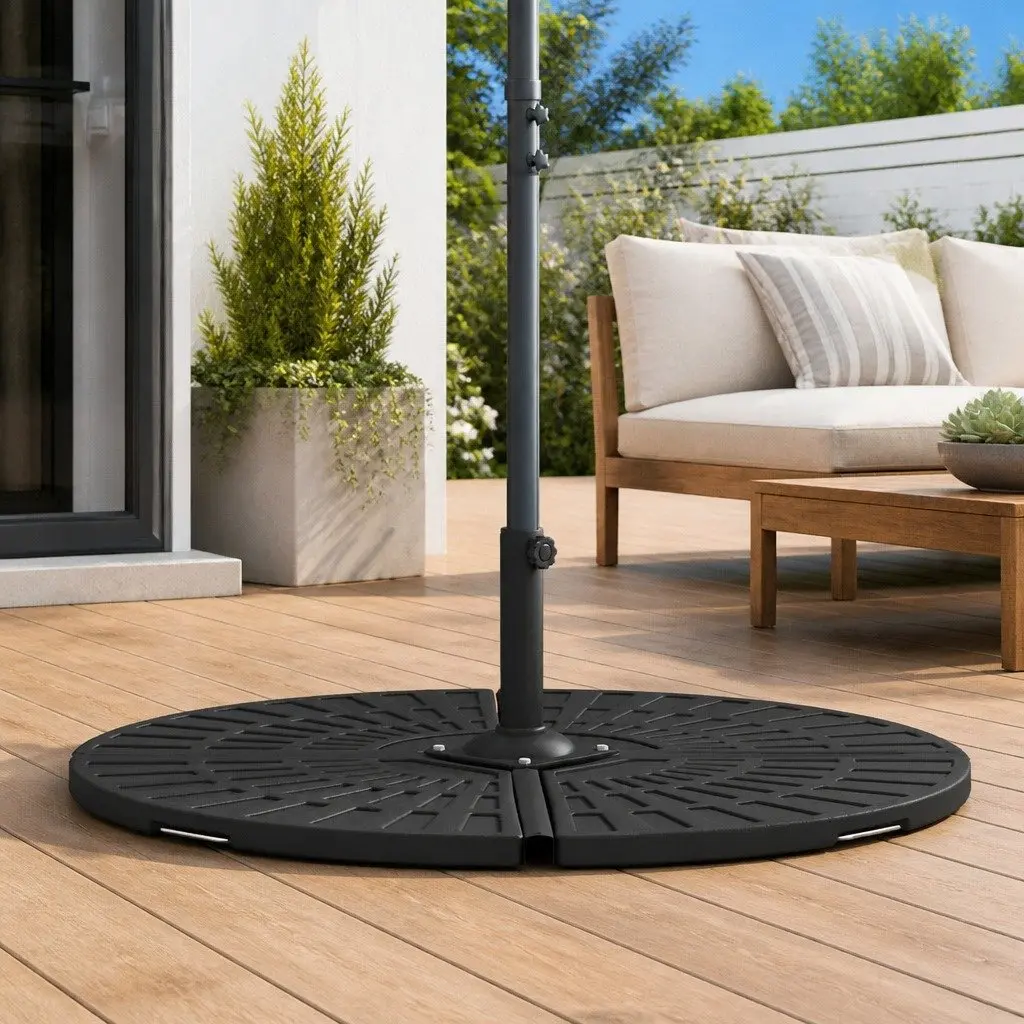 Parasol Base Weight Black 14kg with Handle Polyethene Concrete for Cross Stand Umbrella