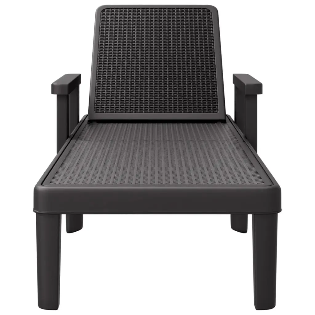 Sun Lounger Polypropylene 1555 x 570 x 280 mm Black 4-Way Adjustable Backrest Outdoor Chaise Lounge Chair