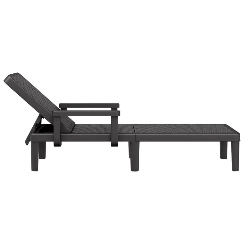 Sun Lounger Polypropylene 1555 x 570 x 280 mm Black 4-Way Adjustable Backrest Outdoor Chaise Lounge Chair