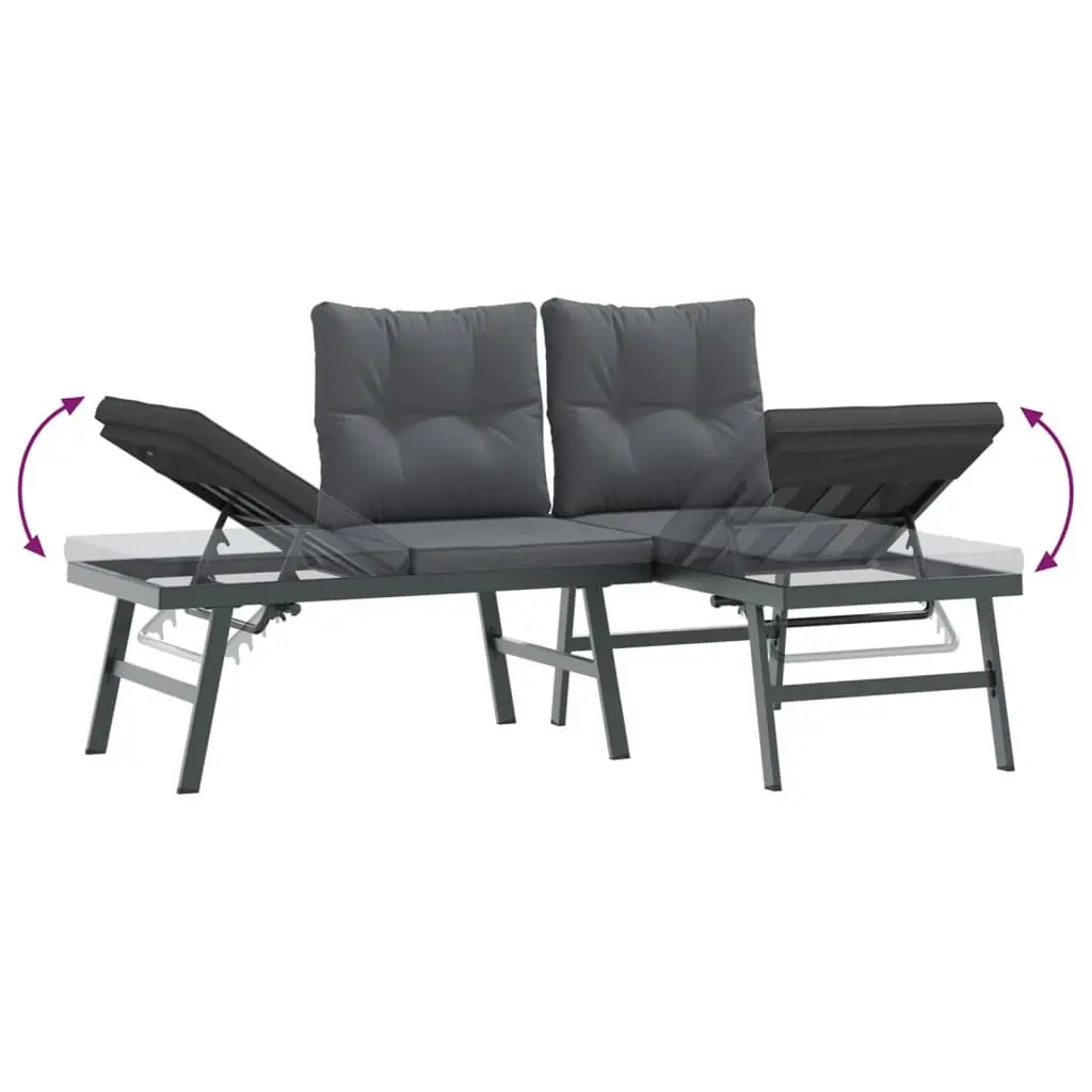 Garden Benches Outdoor Seating Set Black Powder-coated Steel Frame Cushioned Lounger 2 pcs