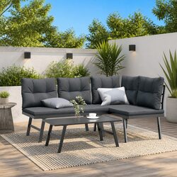 Outdoor Garden Benches 2 Piece Set with Cushions Black Steel Seating Furniture