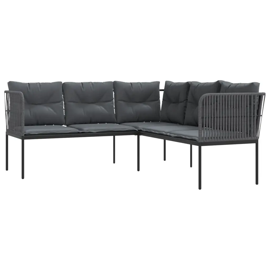 L-Shaped Garden Sofa Steel Textilene Black Outdoor Patio Seating with Cushions