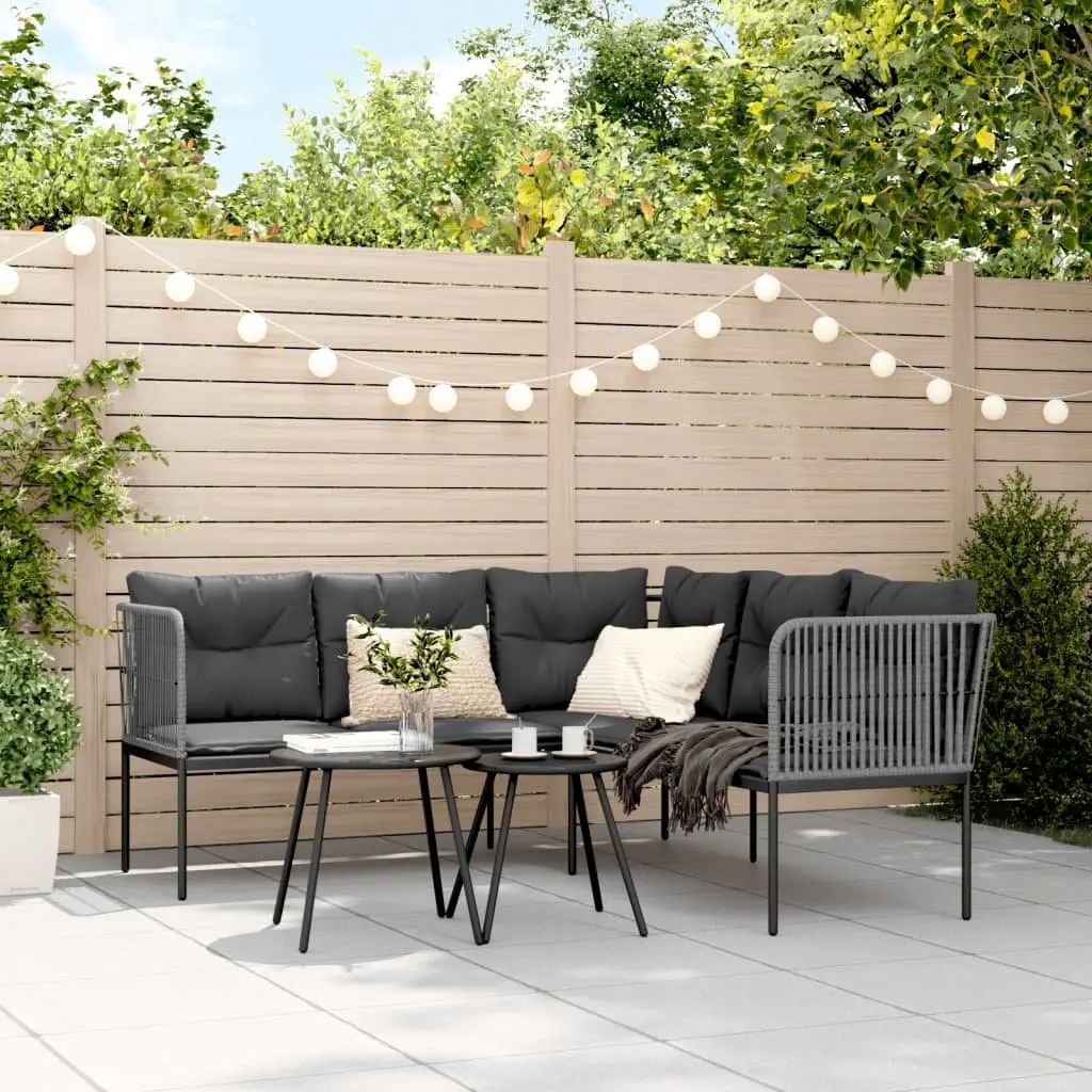 L-Shaped Garden Sofa Steel Textilene Black Outdoor Patio Seating with Cushions