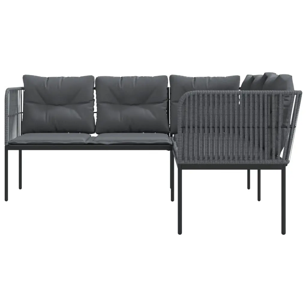 L-Shaped Garden Sofa Steel Textilene Black Outdoor Patio Seating with Cushions
