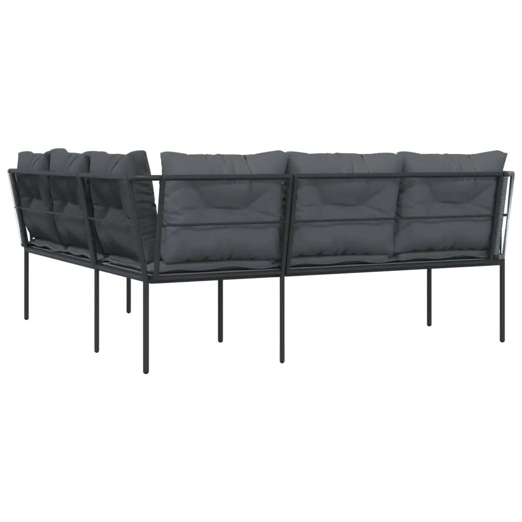 L-Shaped Garden Sofa Steel Textilene Black Outdoor Patio Seating with Cushions