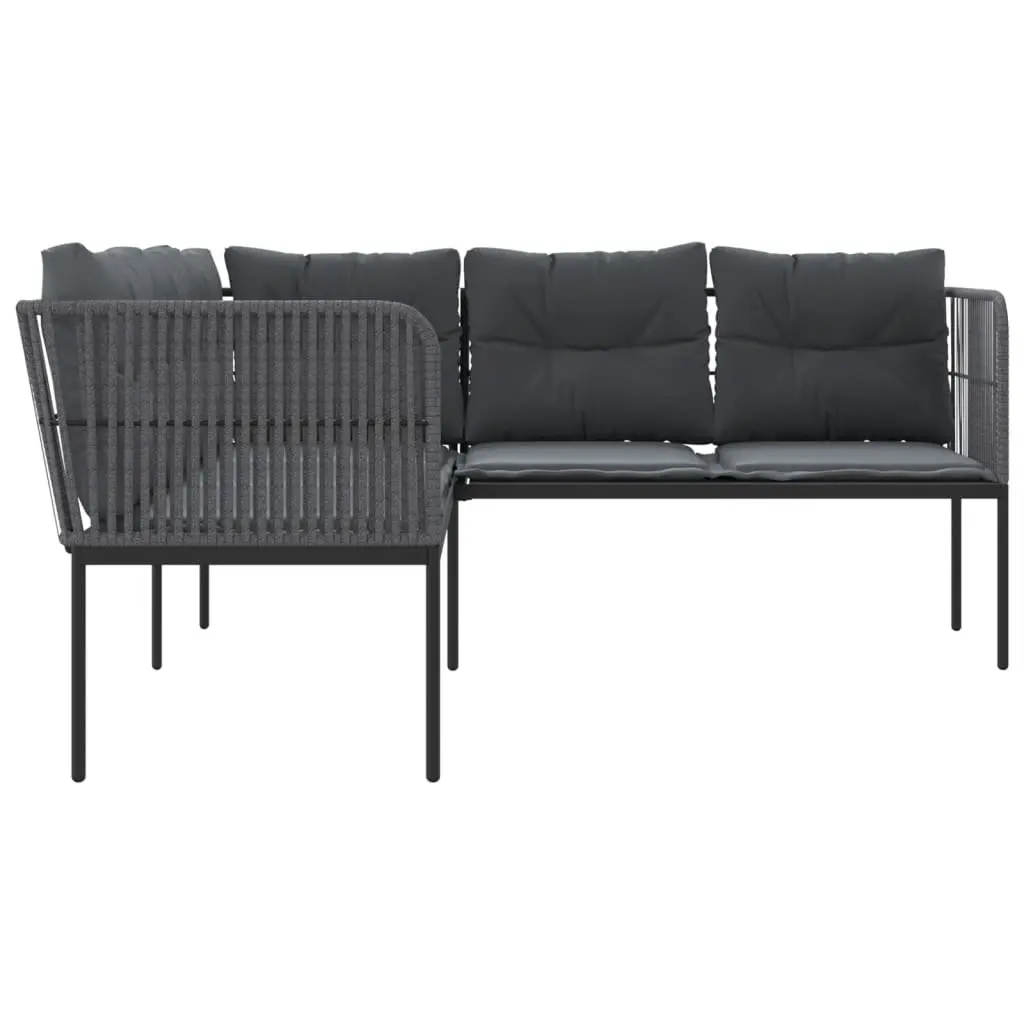 L-Shaped Garden Sofa Steel Textilene Black Outdoor Patio Seating with Cushions