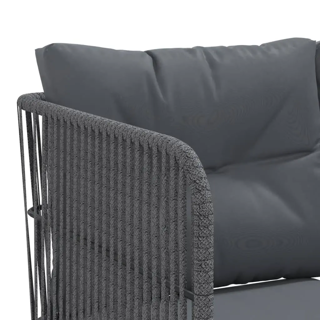 L-Shaped Garden Sofa Steel Textilene Black Outdoor Patio Seating with Cushions