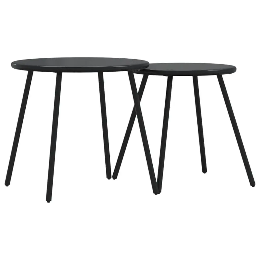 Round Coffee Tables Set of 2 Black Powder-coated Steel Frame Outdoor Garden Patio Furniture