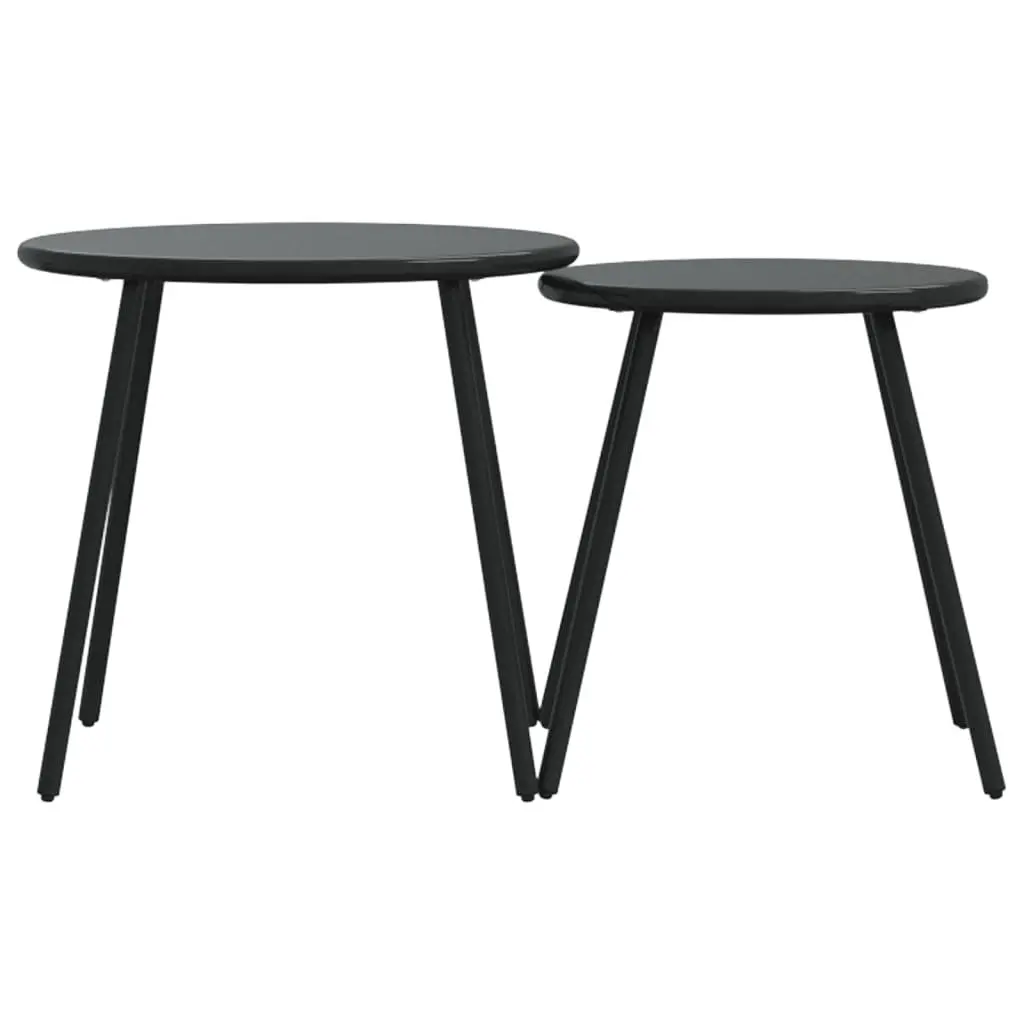 Round Coffee Tables Set of 2 Black Powder-coated Steel Frame Outdoor Garden Patio Furniture