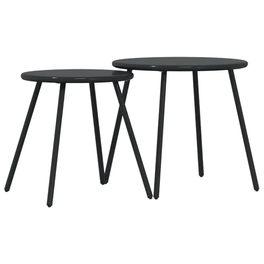 Round Coffee Tables Set of 2 Black Powder-coated Steel Frame Outdoor Garden Patio Furniture