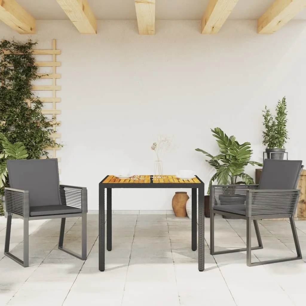 Outdoor Garden Chairs Set of 2 Black Poly Rattan Cushioned Patio Seating