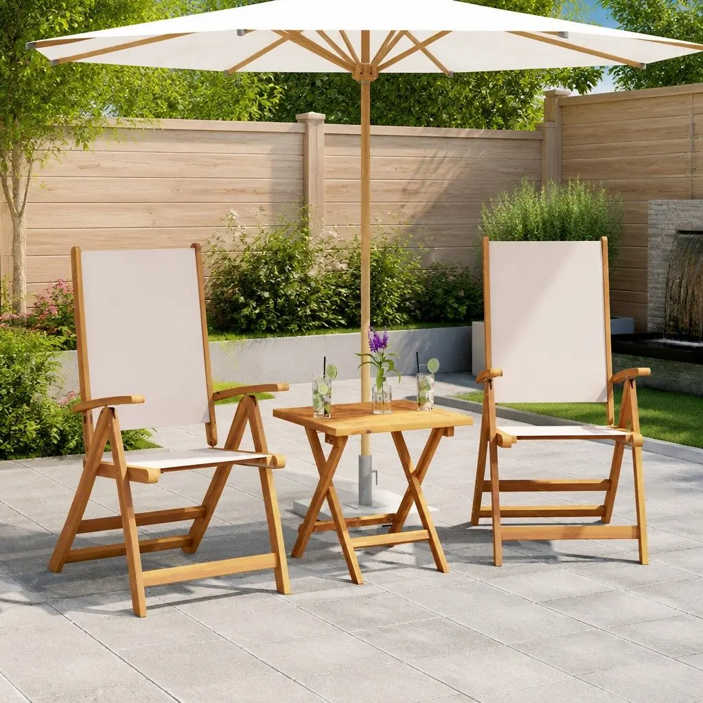 Folding Garden Chairs Solid Acacia Wood Textilene 2 Piece Brown