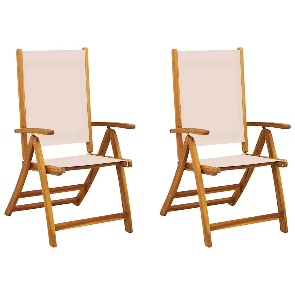 Folding Garden Chairs Solid Acacia Wood Textilene 2 Piece Brown
