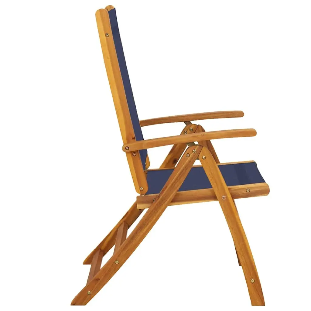 Folding Garden Chairs Acacia Wood Textilene 2 Piece Adjustable Backrest Outdoor Brown