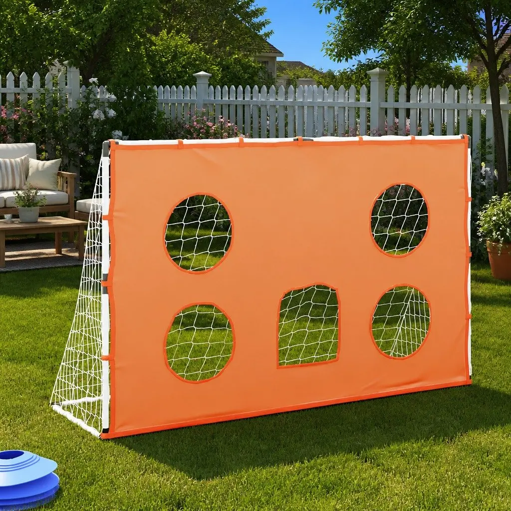 Kids Football Goal White 182x62x118cm with Target Mat and Ball for Indoor Outdoor Play