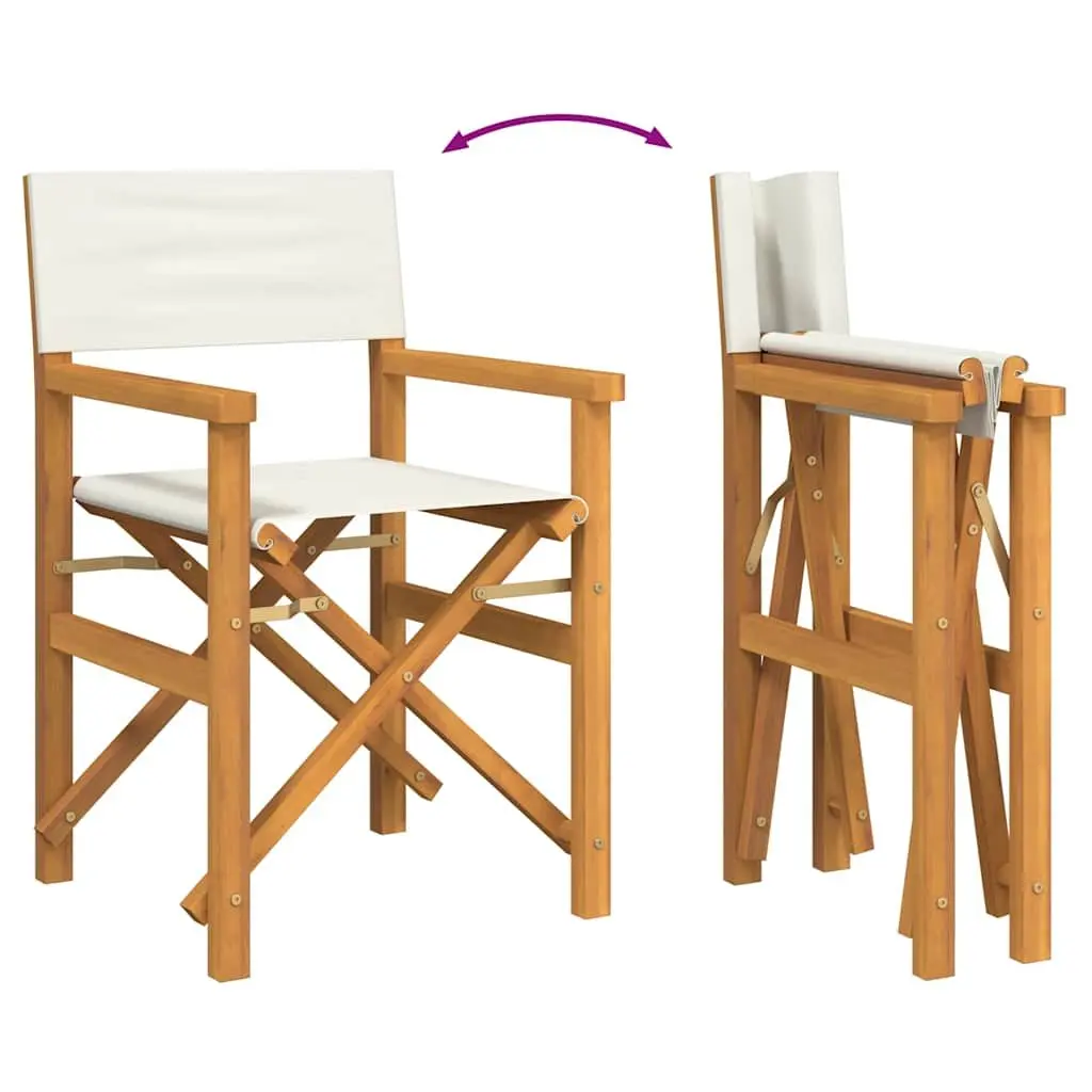 Folding Director's Chair Teak Wood Cream Outdoor Garden Patio Seating