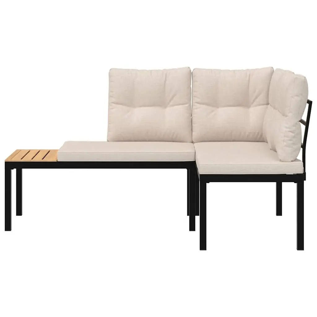 Garden Benches 2 pcs Powder-coated Steel Frame Cushioned Black