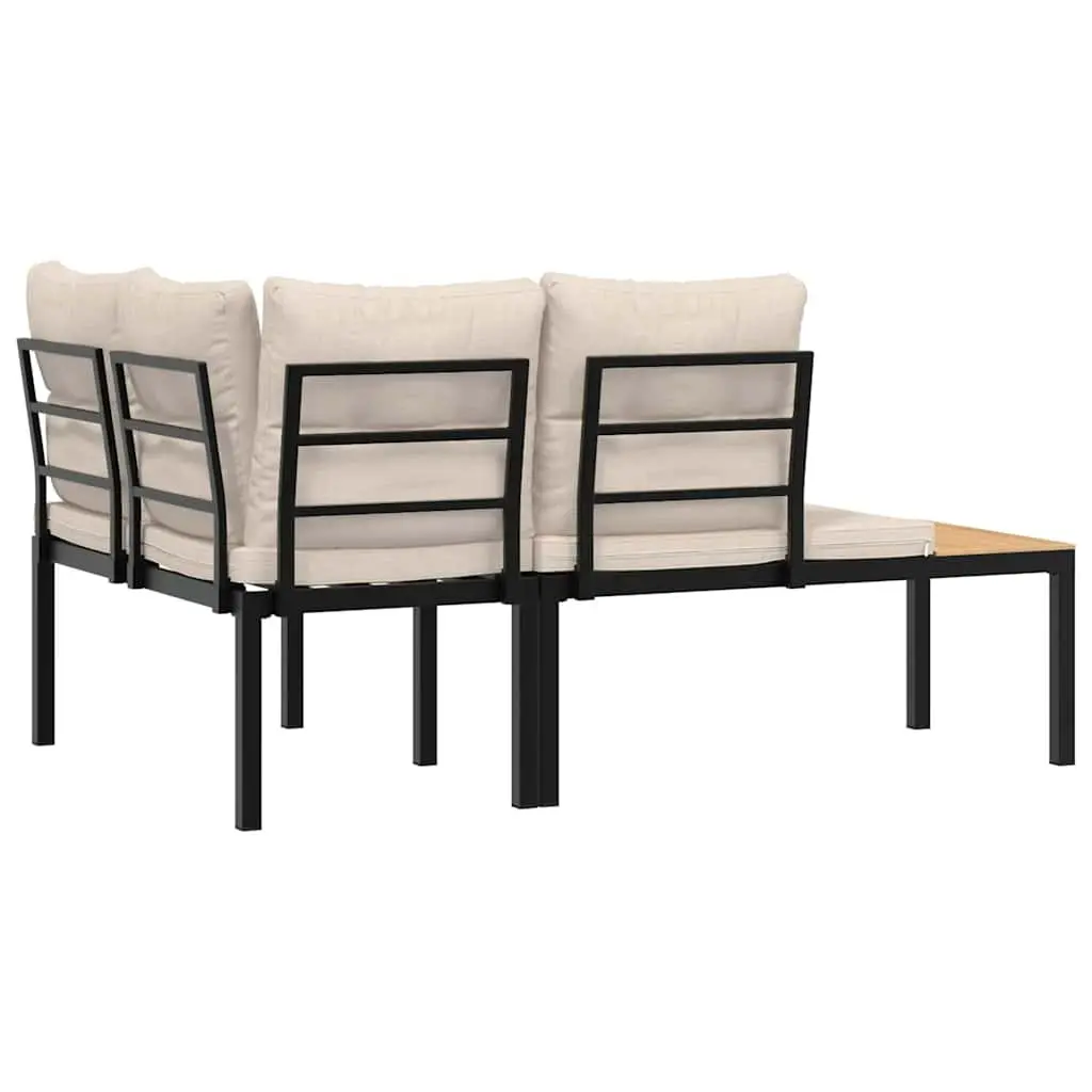 Garden Benches 2 pcs Powder-coated Steel Frame Cushioned Black