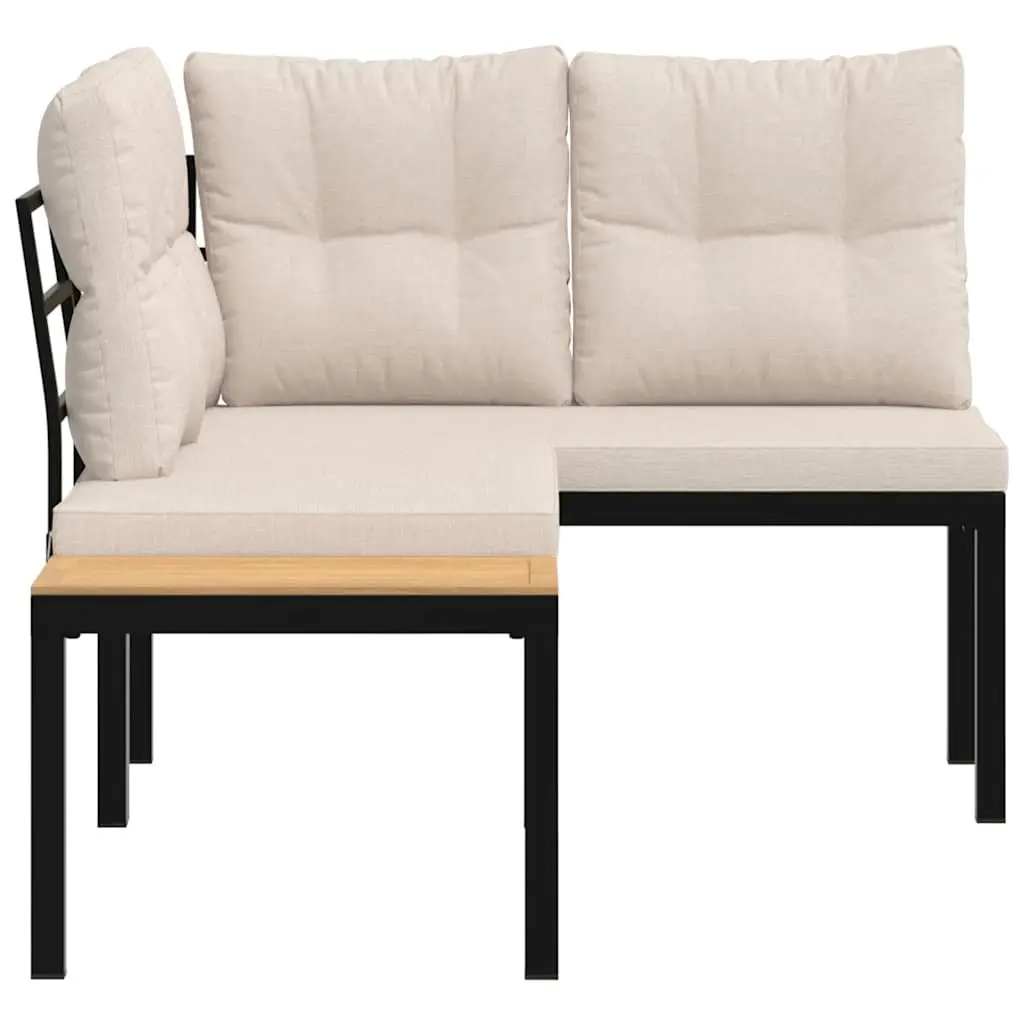 Garden Benches 2 pcs Powder-coated Steel Frame Cushioned Black