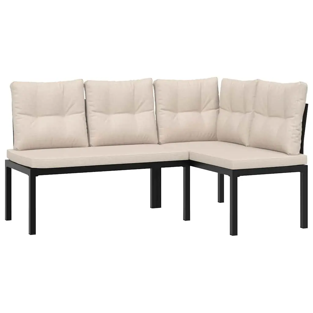 Outdoor Garden Benches Black Powder-coated Steel 2 Piece with Cushions