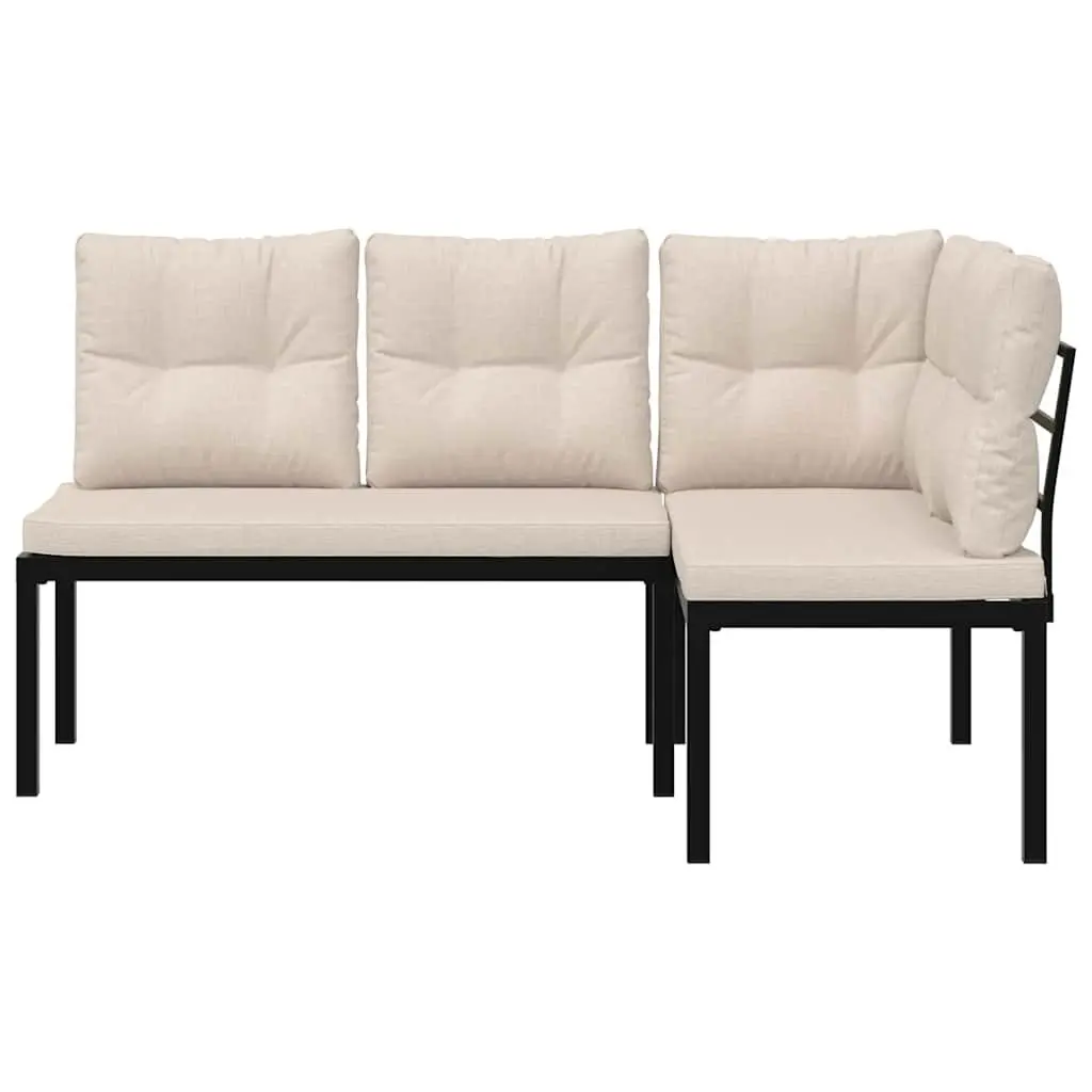 Outdoor Garden Benches Black Powder-coated Steel 2 Piece with Cushions