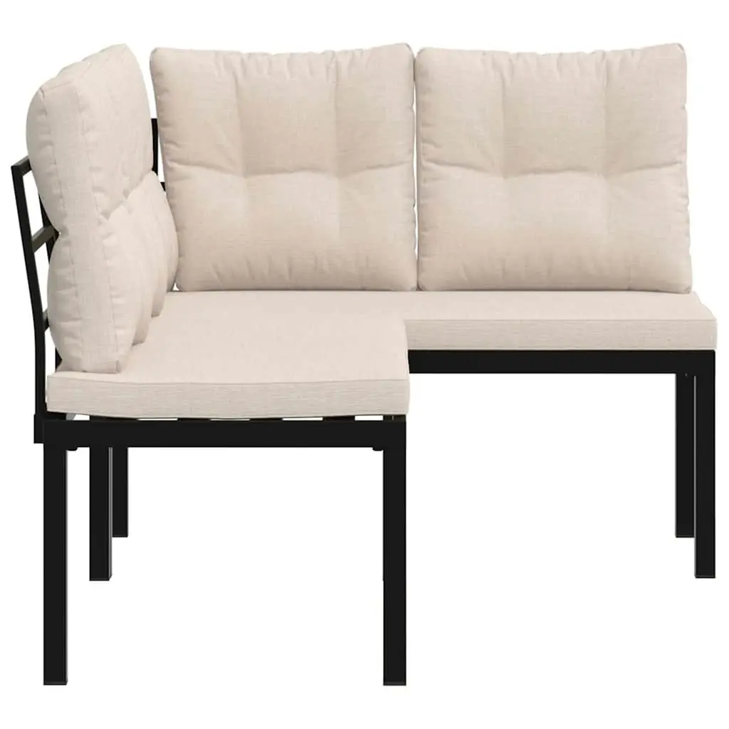 Outdoor Garden Benches Black Powder-coated Steel 2 Piece with Cushions