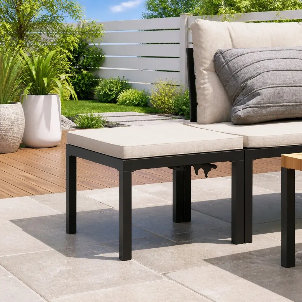 Adjustable Garden Stool Black Powder Coated Steel Frame Outdoor Footrest Padded Cushion